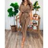 imageBTFBM 2025 Women Button Down Ruched Shirt Dresses Short Sleeve Lapel V Neck Elegant Party Spring Summer Maxi Satin DressShort Sleeve Dark Khaki
