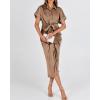 imageBTFBM 2025 Women Button Down Ruched Shirt Dresses Short Sleeve Lapel V Neck Elegant Party Spring Summer Maxi Satin DressShort Sleeve Dark Khaki