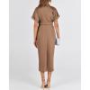 imageBTFBM 2025 Women Button Down Ruched Shirt Dresses Short Sleeve Lapel V Neck Elegant Party Spring Summer Maxi Satin DressShort Sleeve Dark Khaki