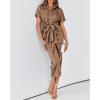 imageBTFBM 2025 Women Button Down Ruched Shirt Dresses Short Sleeve Lapel V Neck Elegant Party Spring Summer Maxi Satin DressShort Sleeve Dark Khaki