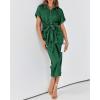 imageBTFBM 2025 Women Button Down Ruched Shirt Dresses Short Sleeve Lapel V Neck Elegant Party Spring Summer Maxi Satin DressShort Sleeve Deep Green