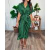 imageBTFBM 2025 Women Button Down Ruched Shirt Dresses Short Sleeve Lapel V Neck Elegant Party Spring Summer Maxi Satin DressShort Sleeve Deep Green