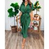 imageBTFBM 2025 Women Button Down Ruched Shirt Dresses Short Sleeve Lapel V Neck Elegant Party Spring Summer Maxi Satin DressShort Sleeve Deep Green