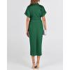imageBTFBM 2025 Women Button Down Ruched Shirt Dresses Short Sleeve Lapel V Neck Elegant Party Spring Summer Maxi Satin DressShort Sleeve Deep Green