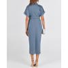 imageBTFBM 2025 Women Button Down Ruched Shirt Dresses Short Sleeve Lapel V Neck Elegant Party Spring Summer Maxi Satin DressShort Sleeve Grey Blue
