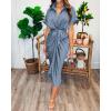 imageBTFBM 2025 Women Button Down Ruched Shirt Dresses Short Sleeve Lapel V Neck Elegant Party Spring Summer Maxi Satin DressShort Sleeve Grey Blue