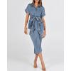 imageBTFBM 2025 Women Button Down Ruched Shirt Dresses Short Sleeve Lapel V Neck Elegant Party Spring Summer Maxi Satin DressShort Sleeve Grey Blue