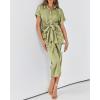 imageBTFBM 2025 Women Button Down Ruched Shirt Dresses Short Sleeve Lapel V Neck Elegant Party Spring Summer Maxi Satin DressShort Sleeve Light Green