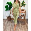 imageBTFBM 2025 Women Button Down Ruched Shirt Dresses Short Sleeve Lapel V Neck Elegant Party Spring Summer Maxi Satin DressShort Sleeve Light Green