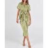 imageBTFBM 2025 Women Button Down Ruched Shirt Dresses Short Sleeve Lapel V Neck Elegant Party Spring Summer Maxi Satin DressShort Sleeve Light Green