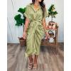 imageBTFBM 2025 Women Button Down Ruched Shirt Dresses Short Sleeve Lapel V Neck Elegant Party Spring Summer Maxi Satin DressShort Sleeve Light Green