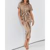 imageBTFBM 2025 Women Button Down Ruched Shirt Dresses Short Sleeve Lapel V Neck Elegant Party Spring Summer Maxi Satin DressShort Sleeve Light Khaki