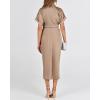 imageBTFBM 2025 Women Button Down Ruched Shirt Dresses Short Sleeve Lapel V Neck Elegant Party Spring Summer Maxi Satin DressShort Sleeve Light Khaki