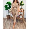 imageBTFBM 2025 Women Button Down Ruched Shirt Dresses Short Sleeve Lapel V Neck Elegant Party Spring Summer Maxi Satin DressShort Sleeve Light Khaki