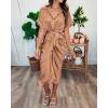 imageBTFBM 2025 Women Button Down Ruched Shirt Dresses Short Sleeve Lapel V Neck Elegant Party Spring Summer Maxi Satin DressShort Sleeve Light Red Khaki