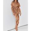 imageBTFBM 2025 Women Button Down Ruched Shirt Dresses Short Sleeve Lapel V Neck Elegant Party Spring Summer Maxi Satin DressShort Sleeve Light Red Khaki