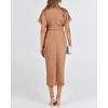 imageBTFBM 2025 Women Button Down Ruched Shirt Dresses Short Sleeve Lapel V Neck Elegant Party Spring Summer Maxi Satin DressShort Sleeve Light Red Khaki