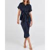 imageBTFBM 2025 Women Button Down Ruched Shirt Dresses Short Sleeve Lapel V Neck Elegant Party Spring Summer Maxi Satin DressShort Sleeve Navy