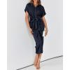 imageBTFBM 2025 Women Button Down Ruched Shirt Dresses Short Sleeve Lapel V Neck Elegant Party Spring Summer Maxi Satin DressShort Sleeve Navy