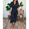 imageBTFBM 2025 Women Button Down Ruched Shirt Dresses Short Sleeve Lapel V Neck Elegant Party Spring Summer Maxi Satin DressShort Sleeve Navy