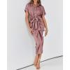 imageBTFBM 2025 Women Button Down Ruched Shirt Dresses Short Sleeve Lapel V Neck Elegant Party Spring Summer Maxi Satin DressShort Sleeve Pink