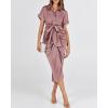 imageBTFBM 2025 Women Button Down Ruched Shirt Dresses Short Sleeve Lapel V Neck Elegant Party Spring Summer Maxi Satin DressShort Sleeve Pink