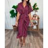imageBTFBM 2025 Women Button Down Ruched Shirt Dresses Short Sleeve Lapel V Neck Elegant Party Spring Summer Maxi Satin DressShort Sleeve Purple Red