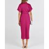 imageBTFBM 2025 Women Button Down Ruched Shirt Dresses Short Sleeve Lapel V Neck Elegant Party Spring Summer Maxi Satin DressShort Sleeve Rose Red