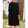 imageBTFBM Women Casual Summer Dresses 2024 Crew Neck 34 Puff Sleeve Tunic Dress Textured Loose Flowy Mini Babydoll DressSolid Black