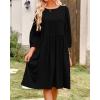 imageBTFBM Women Casual Summer Dresses 2024 Crew Neck 34 Puff Sleeve Tunic Dress Textured Loose Flowy Mini Babydoll DressSolid Black