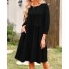 imageBTFBM Women Casual Summer Dresses 2024 Crew Neck 34 Puff Sleeve Tunic Dress Textured Loose Flowy Mini Babydoll DressSolid Black