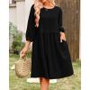 imageBTFBM Women Casual Summer Dresses 2024 Crew Neck 34 Puff Sleeve Tunic Dress Textured Loose Flowy Mini Babydoll DressSolid Black