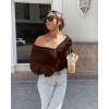 imageBTFBM Womens Casual Long Sleeve Half Zip Pullover Sweaters Solid V Neck Collar Ribbed Knitted Loose Slouchy Jumper TopsSolid Brown