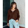 imageBTFBM Womens Casual Long Sleeve Half Zip Pullover Sweaters Solid V Neck Collar Ribbed Knitted Loose Slouchy Jumper TopsSolid Brown