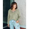 imageBTFBM Womens Casual Long Sleeve Half Zip Pullover Sweaters Solid V Neck Collar Ribbed Knitted Loose Slouchy Jumper TopsSolid Light Green