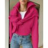 imageBTFBM Womens Casual Long Sleeve Half Zip Pullover Sweaters Solid V Neck Collar Ribbed Knitted Loose Slouchy Jumper TopsSolid Rose Red
