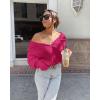 imageBTFBM Womens Casual Long Sleeve Half Zip Pullover Sweaters Solid V Neck Collar Ribbed Knitted Loose Slouchy Jumper TopsSolid Rose Red