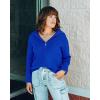 imageBTFBM Womens Casual Long Sleeve Half Zip Pullover Sweaters Solid V Neck Collar Ribbed Knitted Loose Slouchy Jumper TopsSolid Royal Blue