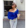 imageBTFBM Womens Casual Long Sleeve Half Zip Pullover Sweaters Solid V Neck Collar Ribbed Knitted Loose Slouchy Jumper TopsSolid Royal Blue