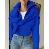 imageBTFBM Womens Casual Long Sleeve Half Zip Pullover Sweaters Solid V Neck Collar Ribbed Knitted Loose Slouchy Jumper TopsSolid Royal Blue