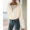 imageBTFBM Womens Casual Long Sleeve Half Zip Pullover Sweaters Solid V Neck Collar Ribbed Knitted Loose Slouchy Jumper TopsSolid White