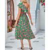 imageBTFBM Womens One Shoulder Maxi Dress Sleeveless Casual Summer Layered Ruffle Boho Floral Print Party Beach ALine DressesFloral Pink Green