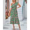 imageBTFBM Womens One Shoulder Maxi Dress Sleeveless Casual Summer Layered Ruffle Boho Floral Print Party Beach ALine DressesFloral Pink Green