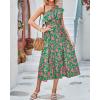 imageBTFBM Womens One Shoulder Maxi Dress Sleeveless Casual Summer Layered Ruffle Boho Floral Print Party Beach ALine DressesFloral Pink Green
