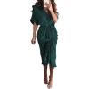 imageBTFBM 2025 Women Button Down Ruched Shirt Dresses Short Sleeve Lapel V Neck Elegant Party Spring Summer Maxi Satin DressShort Sleeve Dark Green