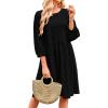 imageBTFBM Women Casual Summer Dresses 2024 Crew Neck 34 Puff Sleeve Tunic Dress Textured Loose Flowy Mini Babydoll DressSolid Black