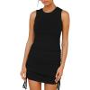 imageBTFBM Women Sleeveless Bodycon Ruched Short Dress Side Drawstring Solid Crew Neck Casual Summer Tank Shirt Mini DressesBlack