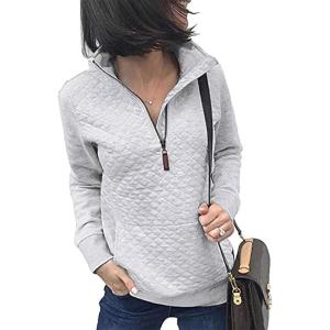 imageBTFBM Women Fashion Quilted Pattern Lightweight Zipper Long Sleeve Plain Casual Ladies Sweatshirts Pullovers Shirts TopsWhite