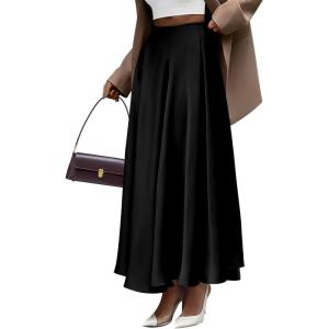 imageBTFBM Womens High Waist Satin Skirts Summer Spring Outfits 2025 Elegant Flowy ALine Party Cocktail Long Maxi SkirtBlack