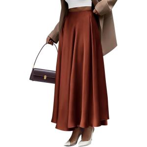 imageBTFBM Womens High Waist Satin Skirts Summer Spring Outfits 2025 Elegant Flowy ALine Party Cocktail Long Maxi SkirtBrown